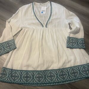 Zara White and Teal Tunic Top